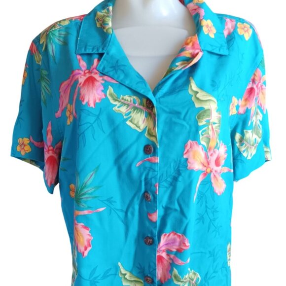 Vintgae Women's Large Hawaain Shirt Top Havana Jacks Cafe Tropical Rayon 1990's - Picture 1 of 6